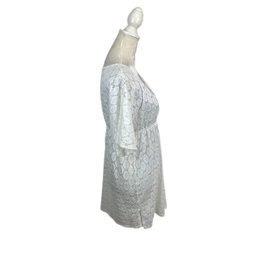 24th & Ocean‎ White Lace Swim Cover Deep V-neck M